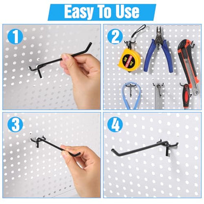 100 PCS 6 inch Pegs for Pegboard, Black Peg Board Pegs for 1/8“ and 1/4" Peg Board, Metal Pegboard Hooks for Hanging Organizing Various Tools for Garage, Craft Room, Kitchen, Store