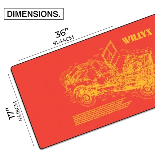 MPCO. Blueprints Large Gaming Desk Pad - 36" x 17" Aeroglyde Fabric Willys Jeep – Orange Desk Mats - Non-Slip, Washable, Smooth Glide for Precision Gaming & Work - color: Aeroglyde Willys Jeep – Orange