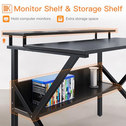 ODK Small Desk, 27.5 Inch Computer Desk for Small Spaces, Study Desk with Storage & Monitor Stand, Black - color: Black