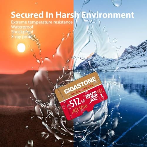 [5-Yrs Free Data Recovery] Gigastone 512GB Micro SD Card, 4K Camera Pro, A2 V30 UHS-I U3 C10, Up to 150/120MB/s, for Smartphone, GoPro, Action Cam, 4K UHD Video, with Adapter & USB-C Card Reader - color: 512GB 4K Camera Pro 1-Pack + USB C Card Reader