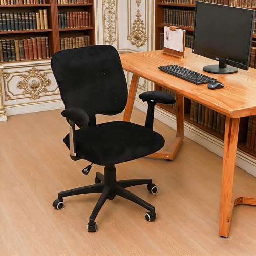 4 Pieces Velvet Office Chair Cover for Desk Chair Back and Seat with Armrest Covers Stretch Black Split Office Chair Slipcovers Set Washable - color: Velvet-black, size: Large