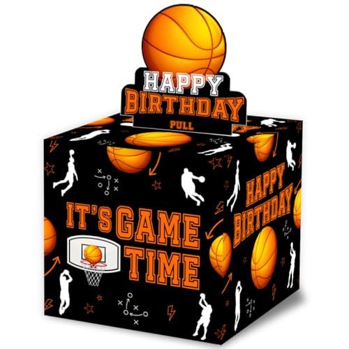 ChillHui Basketball Birthday Money Gift Boxes for Cash, Sports Basketball Birthday Money Pull Box for Boys Girls - color: Orange Basketball