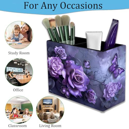 Pen Holder and Anti-Slip Mouse Pad Combination, Makeup Brush Storage Box, Tableware Storage Box, Suitable for Office and Home - Purple Rose - color: Purple Rose