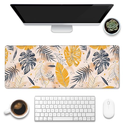 Desk Mat, Boho Palm Leaves Large Gaming Mouse Pad for Desk XL,Boho Tropical Leaves Desk Pad,Extended Big Computer Keyboard Mouse Pad with Non-Slip Base and Stitched Edge 31.5"x11.8" - color: Boho Palm Leaves, size: XL-31.5"x11.8"