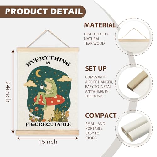 Everything is Figureoutable Inspirational Wall Decor, Rustic Cottagecore Frog Positive Affirmations Canvas Prints Wall Decor for Bedroom Living Room Home, 16x24 Inch - color: Everything is Figureoutable - Frog, size: 16"L x 24"W