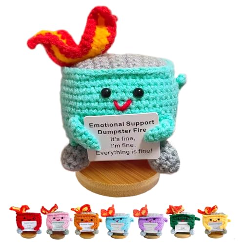 Emotional Support Dumpster Fire - Positive Crochet Birthday Gifts for Women Men, Handmade Knitted Retirement Farewell Going Away Gifts for Friend Coworkers Chaos Coordinator Office Administrative Boss - color: Cyan