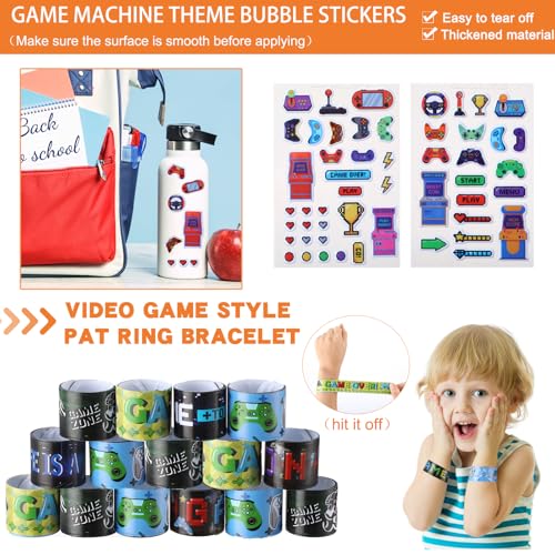 RoundFunny 133 Pcs Video Game Party Favors Gamer Birthday Party Decorations Gamer Cups Notebook Pencils Sharpener Keychain Slap Bracelets Ring Stamp Sticker for Gaming Supplies Reward Gift