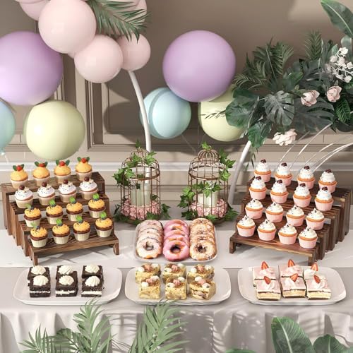4 Set Wooden Tiered Risers Display Stands for Vendor Events,Stackable Wood Cupcake Display Stand,Farmhouse Decor Wood Dessert Table Display Set,Vendor Booth Display Items,Food Display Risers for Party - color: Dark Brown, size: 4 PACK