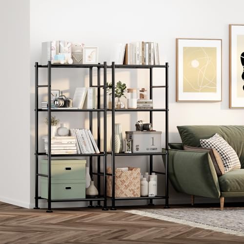 Sakugi Storage Shelves - Set of 2, 4-Tier Metal Shelf Organizer, Space-Saving Garage Shelving with Leveling Feet, Standing Shelves Organizer for Kitchen, Laundry, Pantry (18.1"x12.3"x44.1", Black) - color: Black, size: 18.1W x 12.3D x 44.1H (4T)