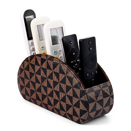 Remote Control Holders Organizer Box with 5 Compartment PU Leather Caddy | Multi-functional Office Desk Storage Caddy Store Tv Remote for Media Player,Brush,Pencil,Glassees&Office Supplies - color: Triangle print, size: S