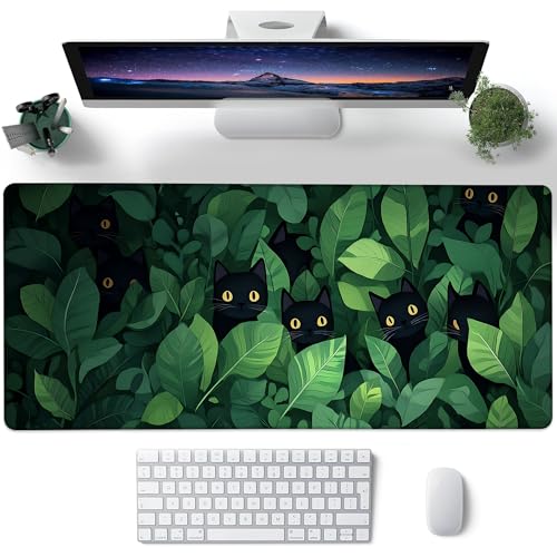 Desk Pad, Cute Anime Cats in Green Leaves XXL Gaming Mouse Pad with Stitched Edges,Non-Slip Waterproof Rubber Base Large Desk Mat for Keyboard and Mouse 35.4"x15.7" - color: Colour13, size: 35.4" x 15.7"