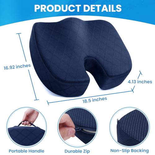 TushGuard Seat Cushion - for Office Chair, Car Seat, Airplane, Bleacher - Sciatica & Coccyx Pain Relief Desk Chair Cushion for Long Sitting Office Workers, Car Drivers(Blue, XX-Large) - color: Blue, size: XX-Large