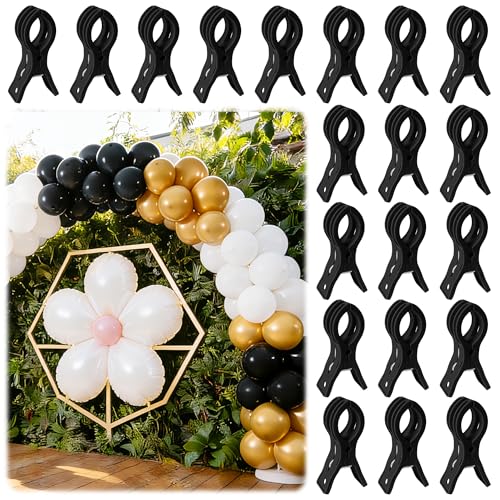 PUGPIU 20 Pack Balloon Arch Clips for Backdrop, 3.5 Inch Black Spring Clamp | Plastic Balloon Clips for Arch, Great for Backdrop Stand, Birthday Wedding Decoration, Hang-drying, Beach Towels, Photos - color: Black2