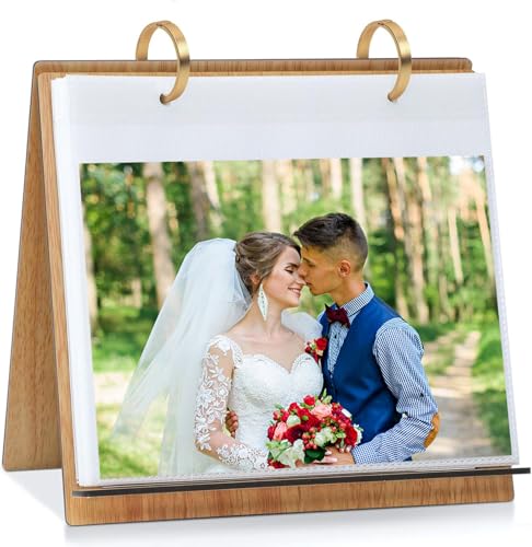 ZEEYUAN 5x7 Desktop Photo Album Display 5X7 Standing Flip Photo Album on Stand with 60 PVC Pockets, 5x7in Horizontal Pictures Tabletop Photos Collection - color: 5x7 Photos-horizontal, size: 5x7 inch