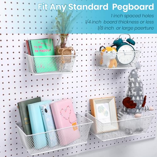 Sieral 4 Pcs Pegboard Baskets Metal Wire Shelf Baskets Peg Board Organizer Accessories Wall Mount Organizer Attachments for Garage Workbench Various Tool Accessories, 2 Sizes (White,Medium, Large) - color: White, size: Medium, Large