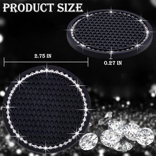 2PCS Bling Cup Holder Coaster, 2.75 Inch Auto Car Cup Holder Insert Coasters, Soft Silicone Anti-Slip Shockproof, Universal Vehicle Interior Accessories for Women Girls (Black & White) - color: Black & White, size: 2 pcs