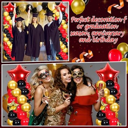 Gejoy 110 Pcs Red Gold Black Balloons Column Stand Kit Adjustable Tower Stand from 1.4 to 6.6 ft with Bases for Back to School Wedding Birthday Baby Shower Party - color: Red Gold Black
