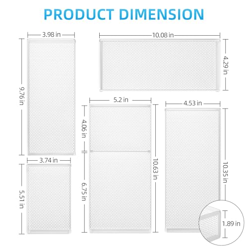 Marbrasse 5 Pack Desk Drawer Organizer Set, Mesh Drawer Storage Trays with 1 Adjustable Divider, Desk Organizers and Accessories, 5 PCS Drawer for Office Supplies, Makeup & Vanity (White) - color: White