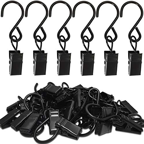 Stainless Steel S Hooks Curtain Clips, 50 Pack Hanging Party Lights Clips Hangers Gutter Photo, Art Craft Display, 2.4 Inch Long, Black - color: 2.4 Inch Long Black