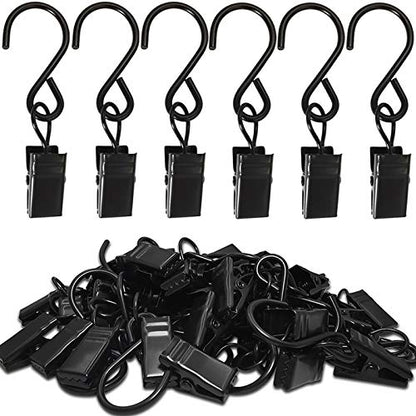 Stainless Steel S Hooks Curtain Clips, 50 Pack Hanging Party Lights Clips Hangers Gutter Photo, Art Craft Display, 2.4 Inch Long, Black - color: 2.4 Inch Long Black