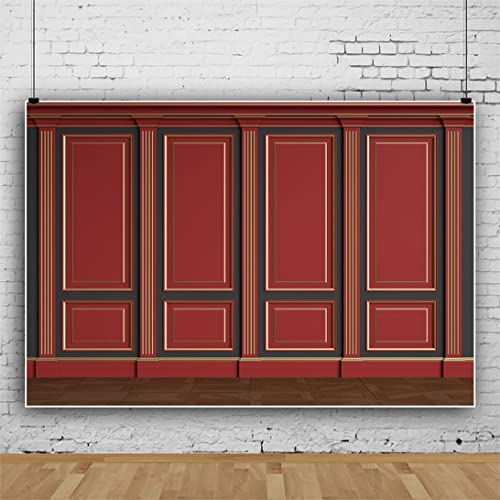 5x3ft Ancient Red Golden Wall Photo Backdrop Floor Royal Palace Wall Background for Photography Wedding Reception Baby Shower Decoration Birthday Graduation New Year Photo Studio Props - color: red, size: 5x3ft