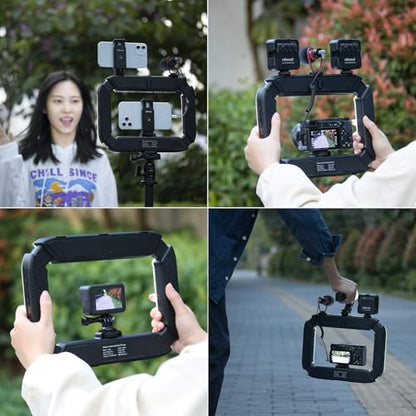 ULANZI Smartphone Video Rig with Light, Handheld Cell Phone Stabilizer with Ring Light 8500k Selfie Light for Filmmaking Live Steam Tiktok YouTube Video Recording, 8000mAh Build-in Battery - size: U200 Light