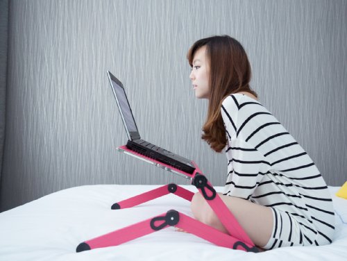 Adjustable Vented Laptop Table Stand Lapdesk Portable Bed Tray Tablet Book Stand Push Button Joints up to 17" (Pink)