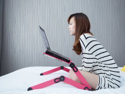 Adjustable Vented Laptop Table Stand Lapdesk Portable Bed Tray Tablet Book Stand Push Button Joints up to 17" (Pink)