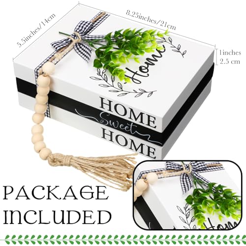 Capoda 3 Pcs Decorative Books for Home Decor Farmhouse Faux Stacked Books Wooden Rustic Table Decor with Bead Garland Twine Ribbon Faux Leaf for Table(Home) - style: Home