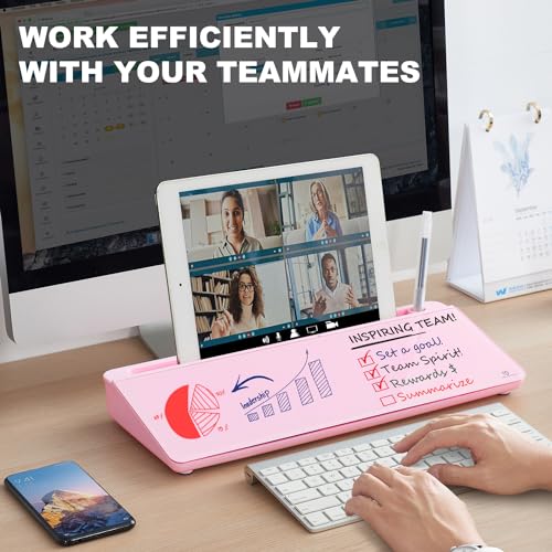 TSJ OFFICE Desktop Whiteboard Dry-Erase-Board - Computer Keyboard Stand White Board Surface Pad with Drawer, Desk Organizers with Accessories for Office, Home, School Supplies - Complete Pink - color: Pink Base/Glass