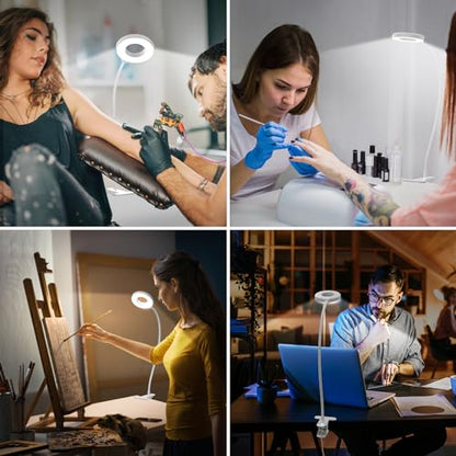 iZELL Book Light, Clip on Reading Light with Silicone Flexible Arm, Dimmable LED Lamparas Clamp on Workbench Desk for Studying Painting Crafting Drawing Makeup Nail Tech Puzzle Task - 27.6‘’ White - size: 27.6'' White