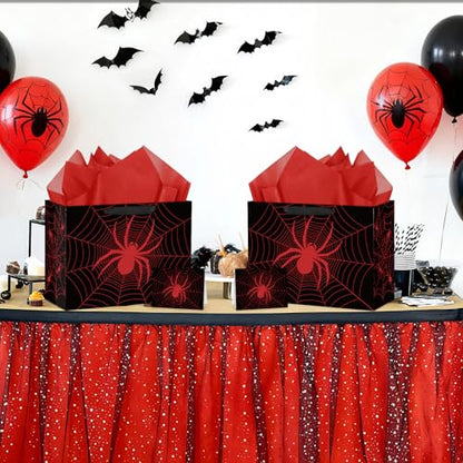 Hooqict Spider Gift Bag Birthday Gift Wrapping Bag with Handles, Tissue Paper, Greeting Card for Kids Boys Men Spider Web Birthday Party Favors Goodie Candy Treat Box - color: Black Spider