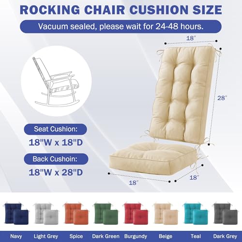 IPYNBAP Rocking Chair Cushion, Waterproof and Fade-Resistant Patio Chair Cushions, Tufted Chair Pads for Rocker Furniture, 18x18 Inch, Indoor/Outdoor Seat Cushions with Ties, Beige - color: Beige, size: 18"X18"/28"X18"