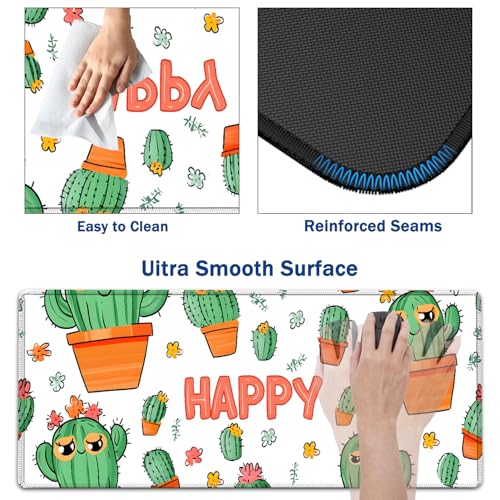 Large Mouse Pad + Keyboard Wrist Rest Set, Extended Gaming Mousepad (31.5X11.8 inch) with Non-Slip Rubber, Ergonomics Memory Foam Mouse Wrist Rest Support, Cute Cactus Pattern White XXL Desk Pad - color: Yu-Mouse Pad-3-B31