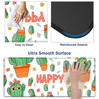 Large Mouse Pad + Keyboard Wrist Rest Set, Extended Gaming Mousepad (31.5X11.8 inch) with Non-Slip Rubber, Ergonomics Memory Foam Mouse Wrist Rest Support, Cute Cactus Pattern White XXL Desk Pad - color: Yu-Mouse Pad-3-B31