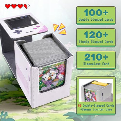MTG Deck Box with Commander Display, Retro Game Console–Style Deck Case Fit 120 Single Sleeved Cards, PU Leather Magnetic Trading Card Storage Box with 2 Dividers, Compatible with TCG Magic (Purple) - color: Purple