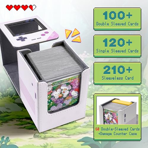MTG Deck Box with Commander Display, Retro Game Console–Style Deck Case Fit 120 Single Sleeved Cards, PU Leather Magnetic Trading Card Storage Box with 2 Dividers, Compatible with TCG Magic (White) - color: White