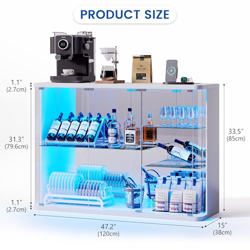 Dystler Glass Display Cabinet with RGB Lights, Display Case Rounded Design | LED Curio Cabinet for Collectibles, Human Sensor Design, Glass Cabinet for Storage Action Figures/Trophy/Medal, White - color: High-gloss White