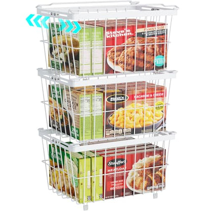 iSPECLE Freezer Organizer Bins - 3 Pack Adjustable Width for 5 to 7 Cu.Ft Chest Freezers, Stackable Freezer Wire Storage Baskets for Deep Freezer Organization, Assembly Required, White - style: 3 Pcs-14.8"-White