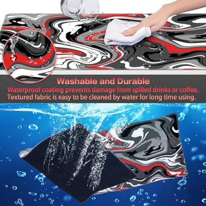 Canjoy Gaming Mouse Pad, Fluid Pattern Mouse Pad 31.5x11.8inch Large Extended Computer Mouse Mat Keyboard Full Desk Mousepad for Gaming, Office, Home - color: Red-Black Fluid, size: 800*300mm