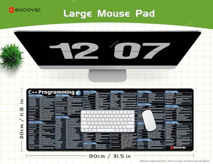 excovip Mouse Pad for C++ 31.4x11.7x0.07 inch Extended Large Cheat Sheet Mousepad PC Office Spreadsheet Keyboard Shortcut Mouse Mat with Non-Slip Stitched Edge 0324 - color: For C++