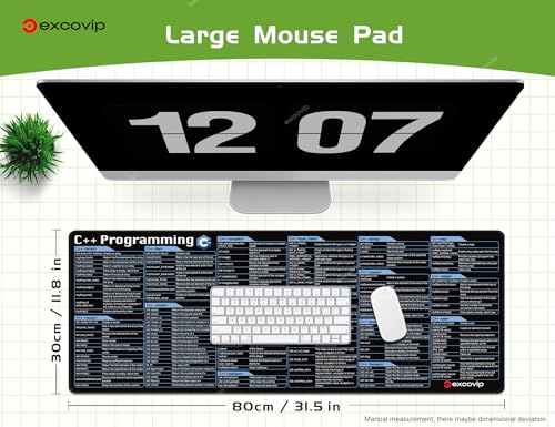 excovip Mouse Pad for C++ 31.4x11.7x0.07 inch Extended Large Cheat Sheet Mousepad PC Office Spreadsheet Keyboard Shortcut Mouse Mat with Non-Slip Stitched Edge 0324 - color: For C++