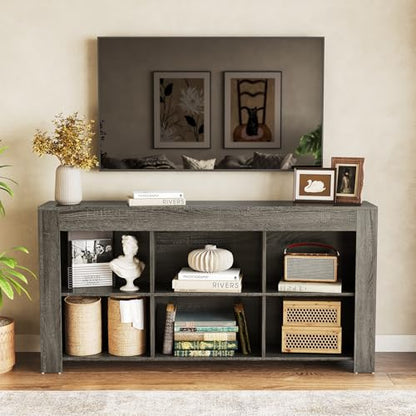 LITTLE TREE TV Stand with Storage, 63-Inch Entertainment Center with Shelves, Modern Media Console for Television up to 65" for Living Room, Bedroom, Grey + Black - color: Grey + Black
