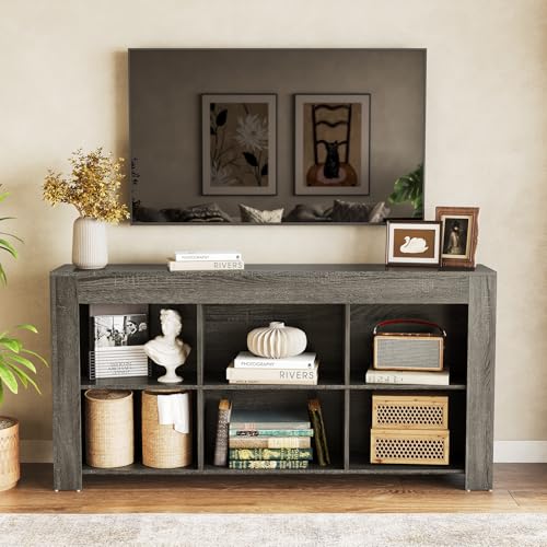 LITTLE TREE TV Stand with Storage, 63-Inch Entertainment Center with Shelves, Modern Media Console for Television up to 65" for Living Room, Bedroom, Grey + Black - color: Grey + Black