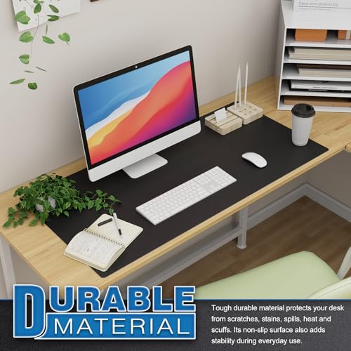 K KNODEL Large Office Leather Desk Mat, Mouse and Keyboard Pad, Computer and Laptop Mat, Desktop Protector and Cover, Writing Pad and Blotter (35.4"x17", Black) - color: Black, size: 35.4" x 17"