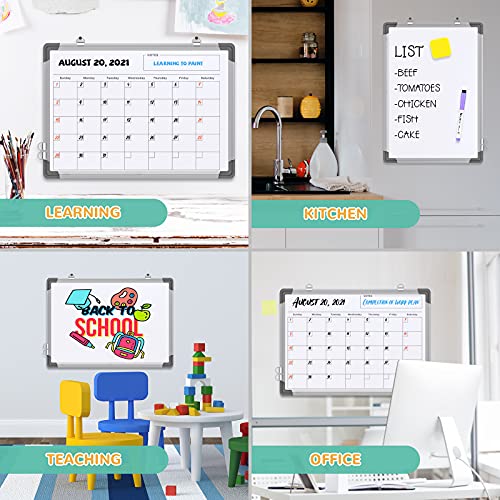 Monthly Calendar Whiteboard for Wall, 16x12 Inches Dry Erase Board, Small Magnetic White Board, Double-Sided Hanging Board for Office School Home Kitchen, Portable Board for Drawing Planning Memo - style: Whiteboard 16X12 Silver