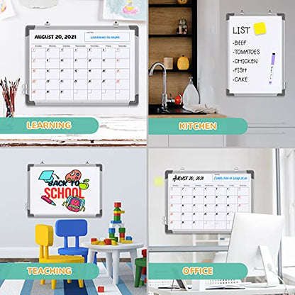 Monthly Calendar Whiteboard for Wall, 16x12 Inches Dry Erase Board, Small Magnetic White Board, Double-Sided Hanging Board for Office School Home Kitchen, Portable Board for Drawing Planning Memo - style: Whiteboard 16X12 Silver