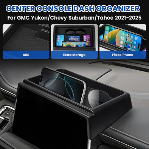 Autorder Center Console Dash Organizer for 2021-2024 GMC Yukon/Chevy Suburban/Tahoe Accessories Dashboard Insert Tray with Cellphone Holder Storage Box with Anti-Slip Mat (Not for Denali) - color: 2021-2024 Chevy Suburban/Tahoe/GMC Yukon