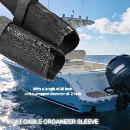 48" Trolling Motor Cable Sleeve - Neoprene Wire Cover for Boat | Neoprene Marine-Grade Protection, Full 48" Length, 2" Diameter Opening, Zipper Closure for Quick Access(Black) - color: Black