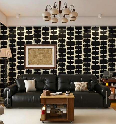 Safiyya 17.3"x197" Peel and Stick Wallpaper Black and Cream White Contact Paper Mid Century Modern Abstract Geometric Wall Paper Self Adhesive Removable Wallpaper for Bathroom and Bedroom Vinyl - color: Black and Cream White, size: 17.3" x 197"